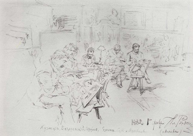 "В мастерской И.Е.Репина. Рисовальный вечер". 1882