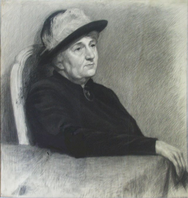 "Портрет женщины в шляпе". Б.,уголь.1951