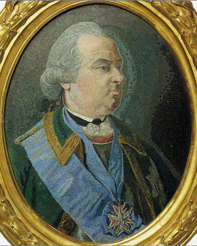 Граф Петр Иванович Шувалов (Мозаичный портрет, мастерская М.В. Ломоносова). Звание генерал-фельдмаршала присвоено в 1761 году